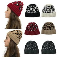 2021 new sytle women winter hat leopard jacquard knitted hat fashion warm wool hat