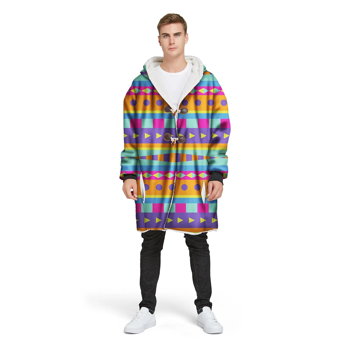 Мужское пальто с объемным принтом на заказ Свободное длинное зимнее вельветовое