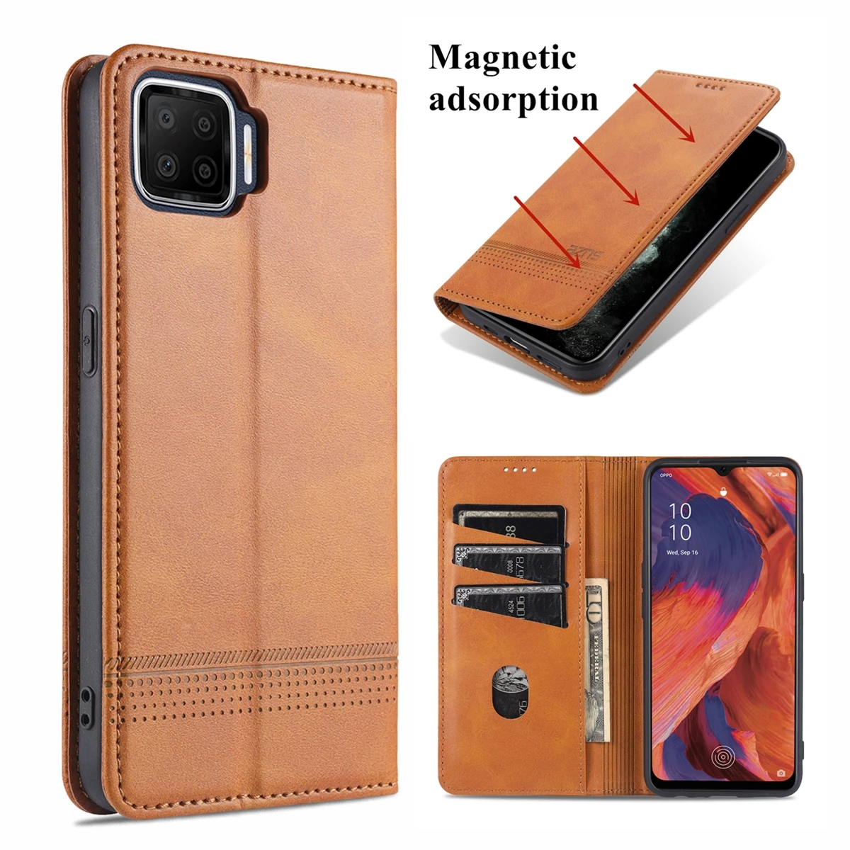 

Deluxe magnetic adsorption leather case for OPPO A73 (4G) 2020 / OPPO F17 6.44-inches flip cover wallet protective case fundas