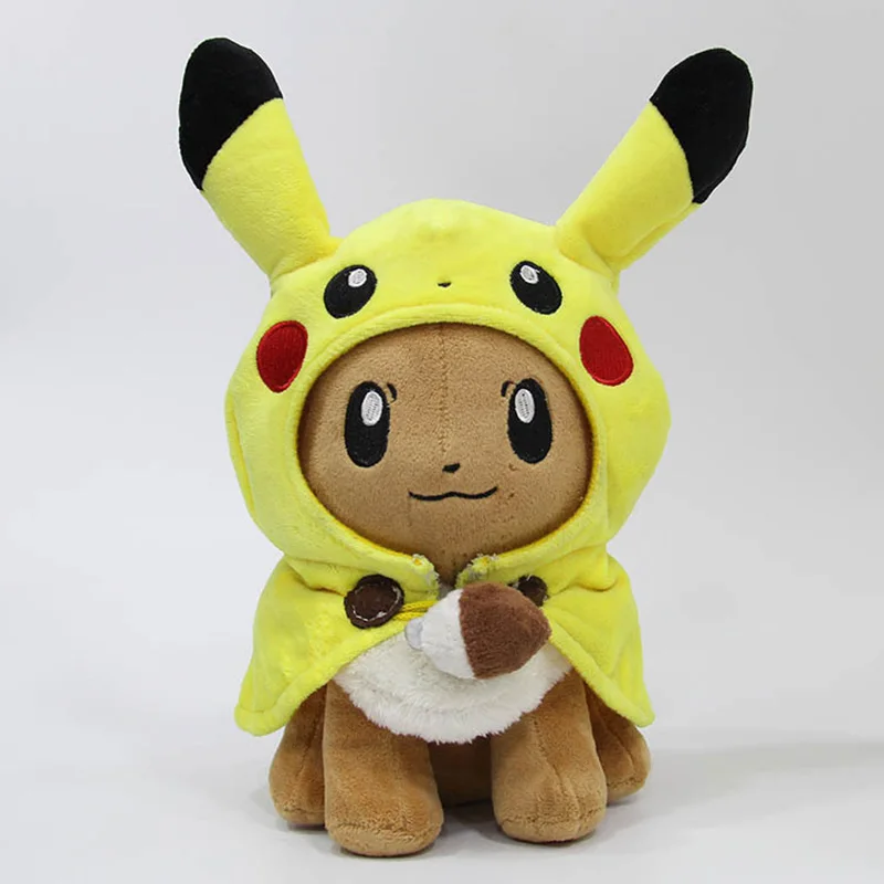 

Hot Toys Pokemon Pikachu Cosplay 30CM Eevee Gengar Eeveelutions Stuffed Dolls with Cloak Cos Plush for Children Toy