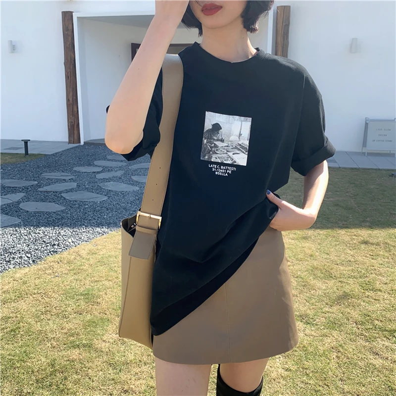 Женская хлопковая Футболка BGTEEVER Повседневная Свободная Базовая футболка с