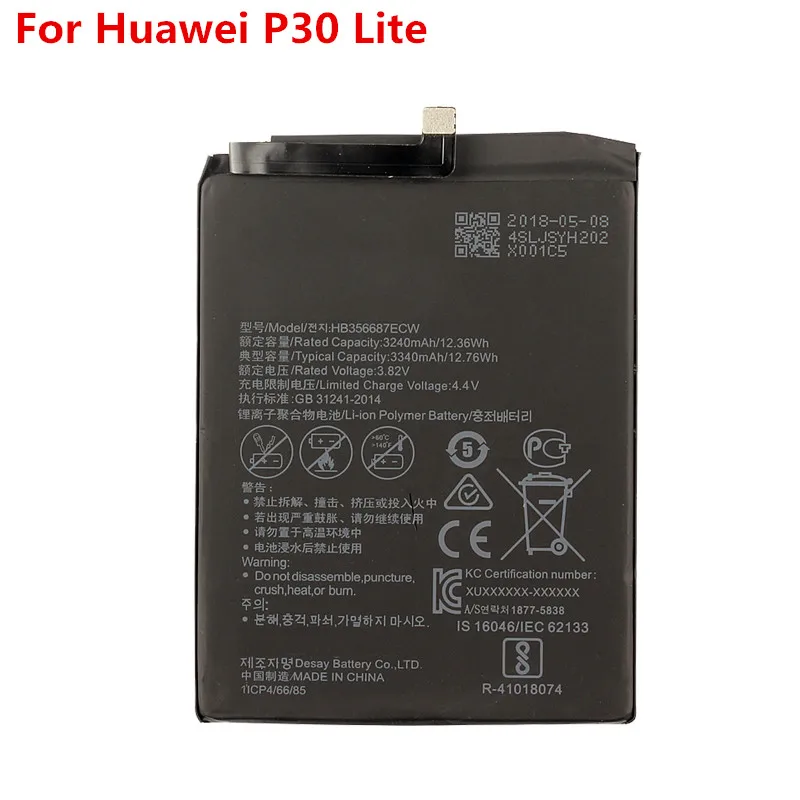 

Оригинальный аккумулятор P30Lite для Huawei P30 Lite 3340 мАч, сменный литий-ионный полимерный аккумулятор HB356687ECW, запасные части для ремонта
