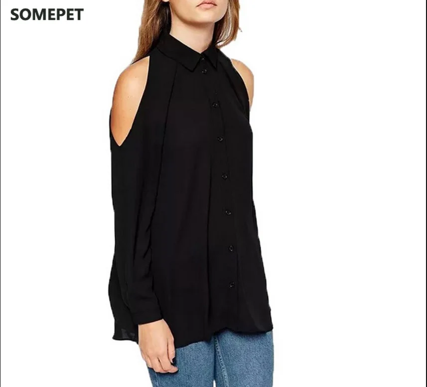 

Plus Size 5XL New Fashion Autumn Winter Women Long Sleeve Turn-Down Collar Off Shoulder Blouse Casual Chiffon Long Shirts