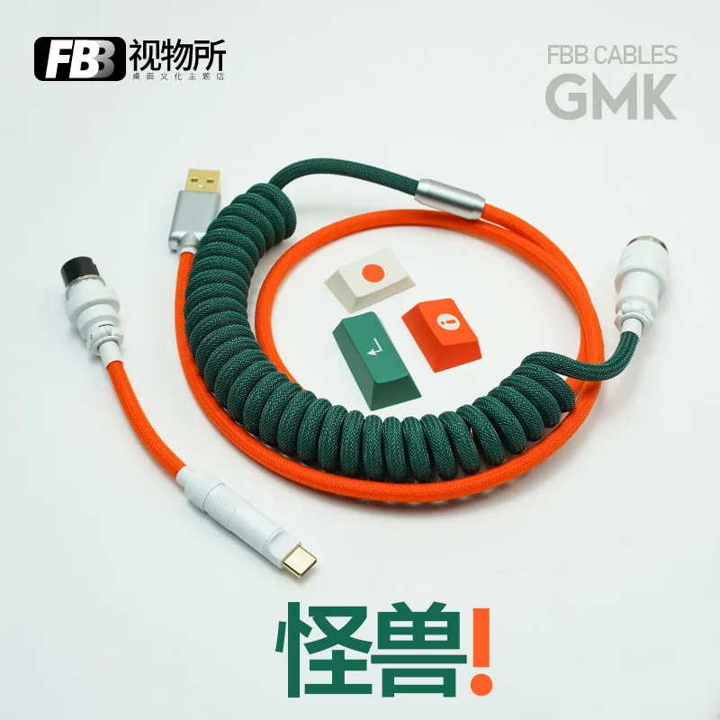 FBB Cables GMK Monster Colorway Red and Green Customized Keyboard Line Handmade Custom Braided Spiral Data Spring Line Type C