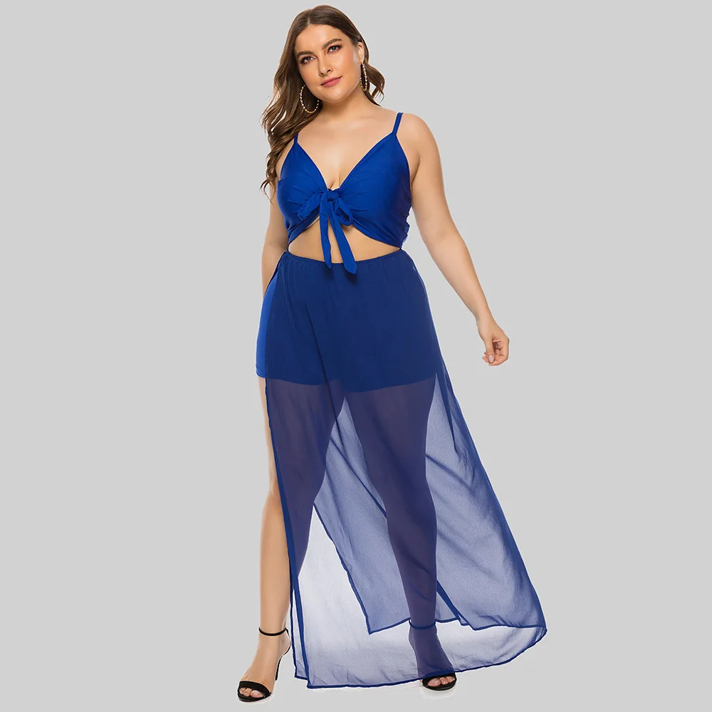 

Women's Dress Perspective Mesh Plus Size Summer Chiffon Sleeveless Dress Sexy Tube Top with Bow Dresses 2021 New Arrivals