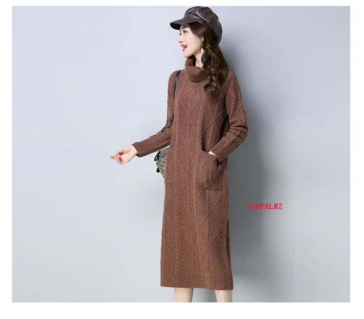 brown cardigan 2022 Autumn Winter Turtleneck Knitted Women Fashion Long Sweater Dresses Female Warm Long Sleeve Casual M-5XL Pullover Jumper brown sweater