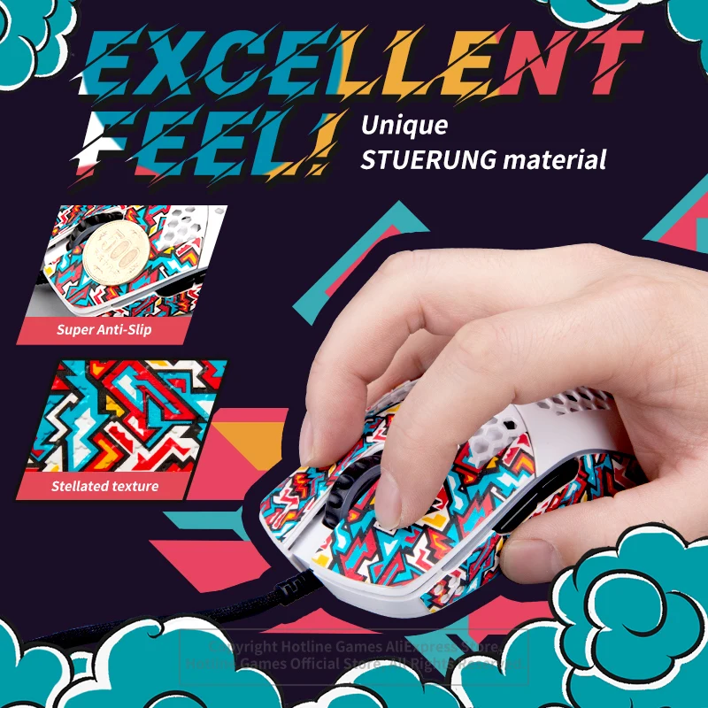 1 Pack Hotline Games Colorful Mouse Grip Tape for Glorious Model O Model O Wireless Gaming Mouse Anti-slip Tape Easy to Apply images - 6