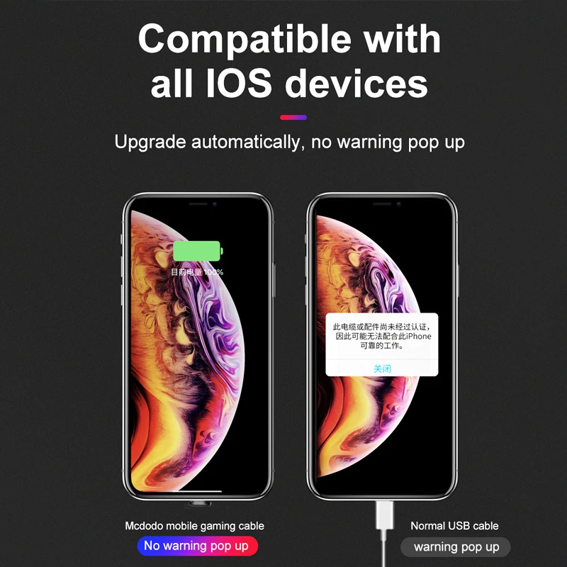 

Mcdodo 2A USB Cable For iPhone 12 11 Pro max X XS XR 8 Fast Charging iOS14 For lightning Mobile Phone LED Elbow Game Data Cable