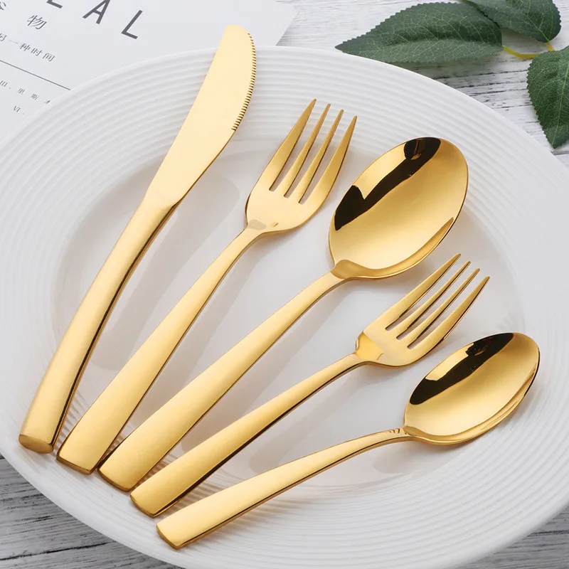 Gold 30pcs 30 шт радужные Красные столовые приборы набор столовая посуда из нержавеющей стали набор черных столовых приборов ресторанный нож Вилка Набор Западная обеденная посуда - Цвет: Gold 30pcs