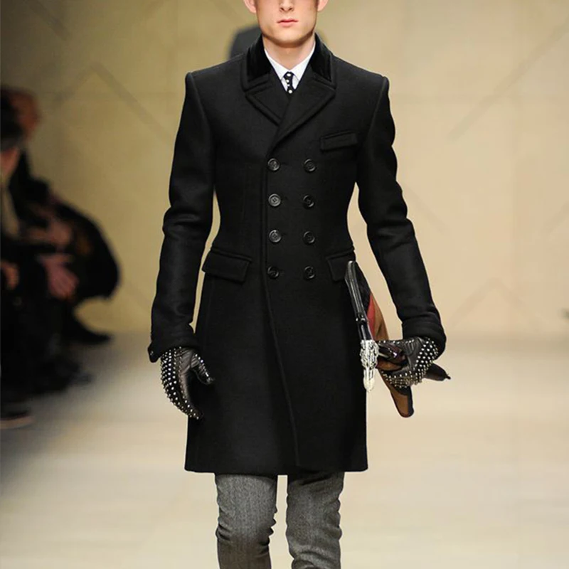 

Мужское шерстяное пальто, новинка зимы, деловая двубортная приталенная Повседневная куртка средней длины для шоу