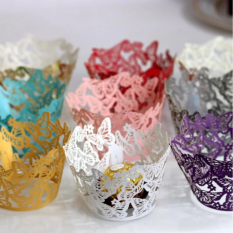 50pcs Butterfly Little Vine Lace Laser Cut Cupcake Wrapper Liner Wedding Birthday Party Baby Shower Handmade Cake Decoration