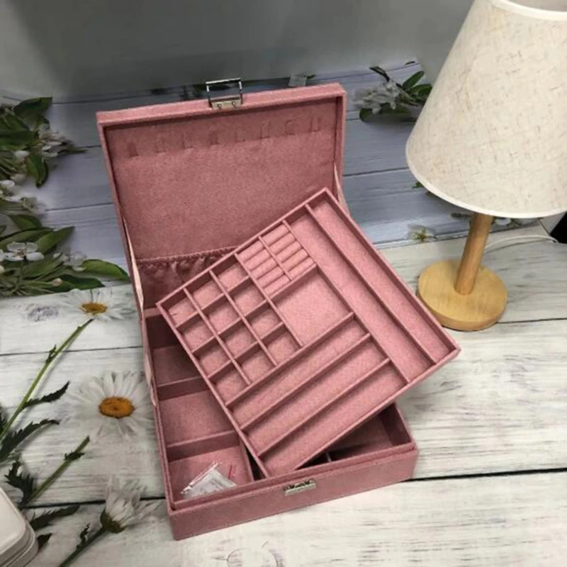 

Large Capacity Leather Jewelry Box Jewelry Cover Organizer Multifunction Necklace Earring Ring Storage Box For Women Gifts
