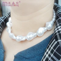 white bride sweet irregular clavicle short ovel pearl chokers necklaces crude hyperbole pearl bead choker necklace collier womem