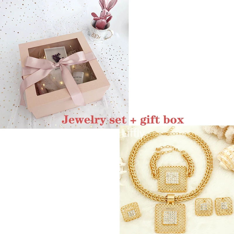 Jewelry Sets and box Liffly свадебный подарок модные африканские Ювелирные наборы большая цепочка ожерелье золотой комплект ювелирных изделий в дубайском стиле для женщин - Окраска металла: Jewelry Sets and box