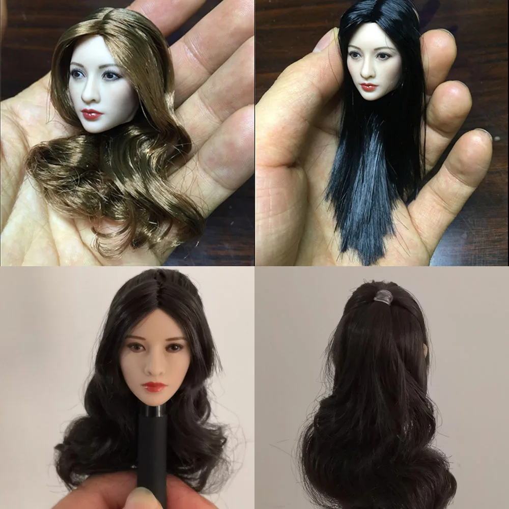 

3 Style 1/6 Scale Sexy Asian Female Soldier Liu Yan Head Sculp Charming Black Wavy Curly Hair For 12Inch Action Figure Doll New