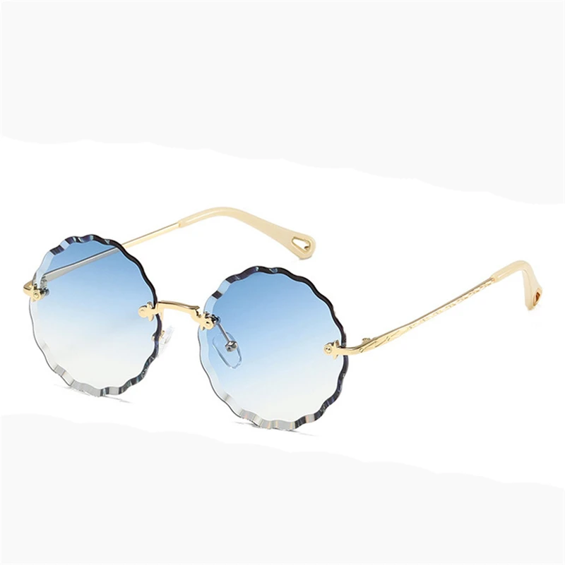 Новые бескаркасные обрезки моды полигон круглые женские солнцезащитные очки