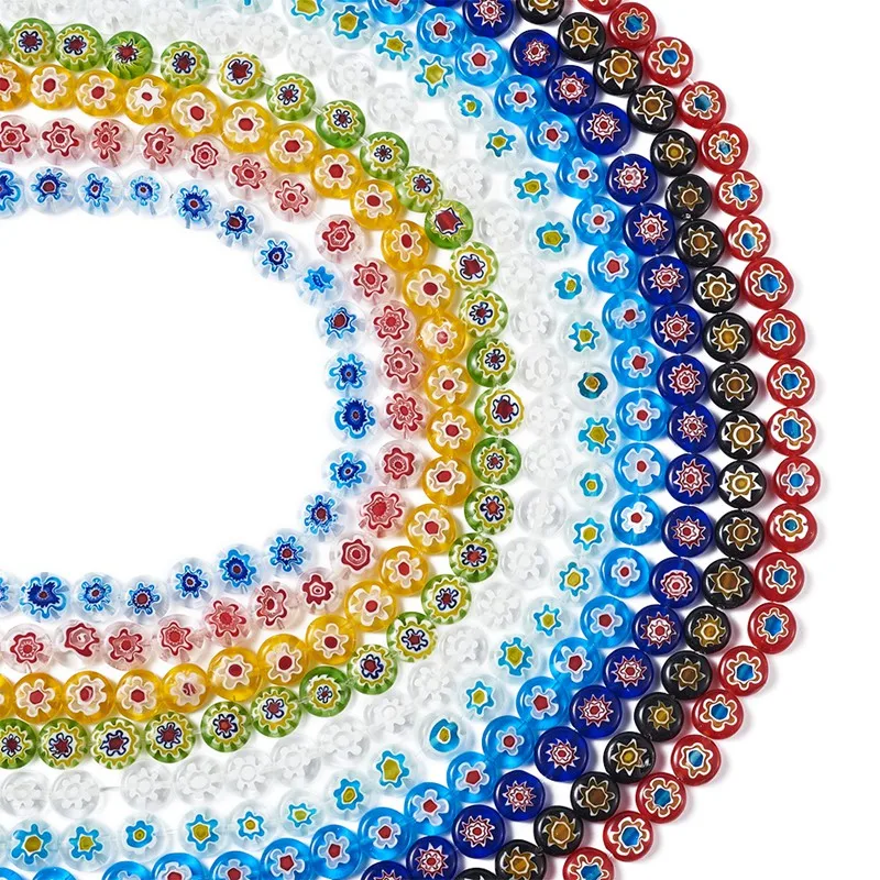 10 нитей ручной работы разноцветные плоские круглые стеклянные бусины Millefiori