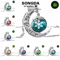 genshin impact moon luminous necklaces eye of god thunder fire rock ice element pattern glass surface neck chain ladies jewelry