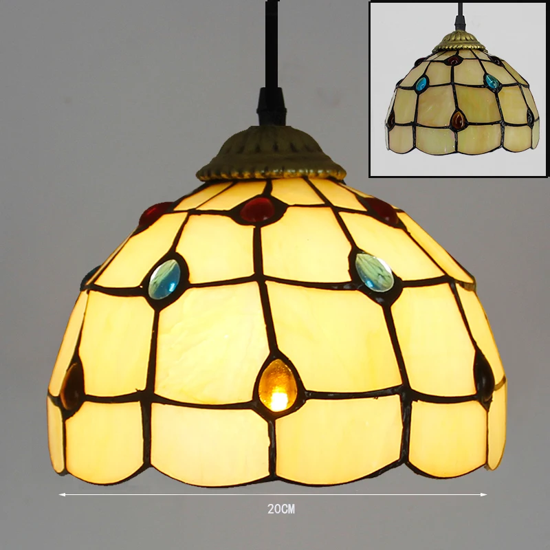 Lámpara colgante Tiffany de 8 pulgadas, luz de suspensión con patrón de cola de Fénix, flor rosa