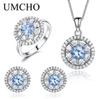 UMCHO Nano Sky украшения с голубым топазом, набор из твердого стерлингового серебра 925 пробы, серьги-гвоздики, ожерелье для женщин, Романтичный подарок, Whit Chain