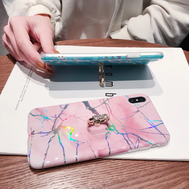 Crenisen милый умный чехол для телефона девочки iPhone XS MAX кольцо подставка мраморный