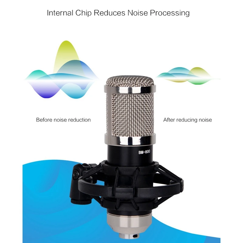 

BM800 Microphone, 360 Universal Desktop Bedside Cantilever Bracket Anchor Live Broadcast Condenser Microphone Set Black