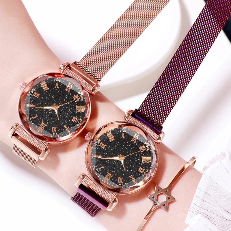 Хит продаж женские сетчатые часы с магнитной пряжкой роскошные кварцевые