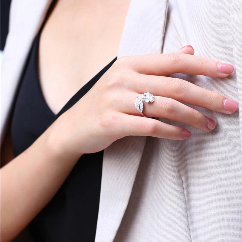 Модные роскошные кольца для женщин Серебряный цвет цветы и лист моделирование