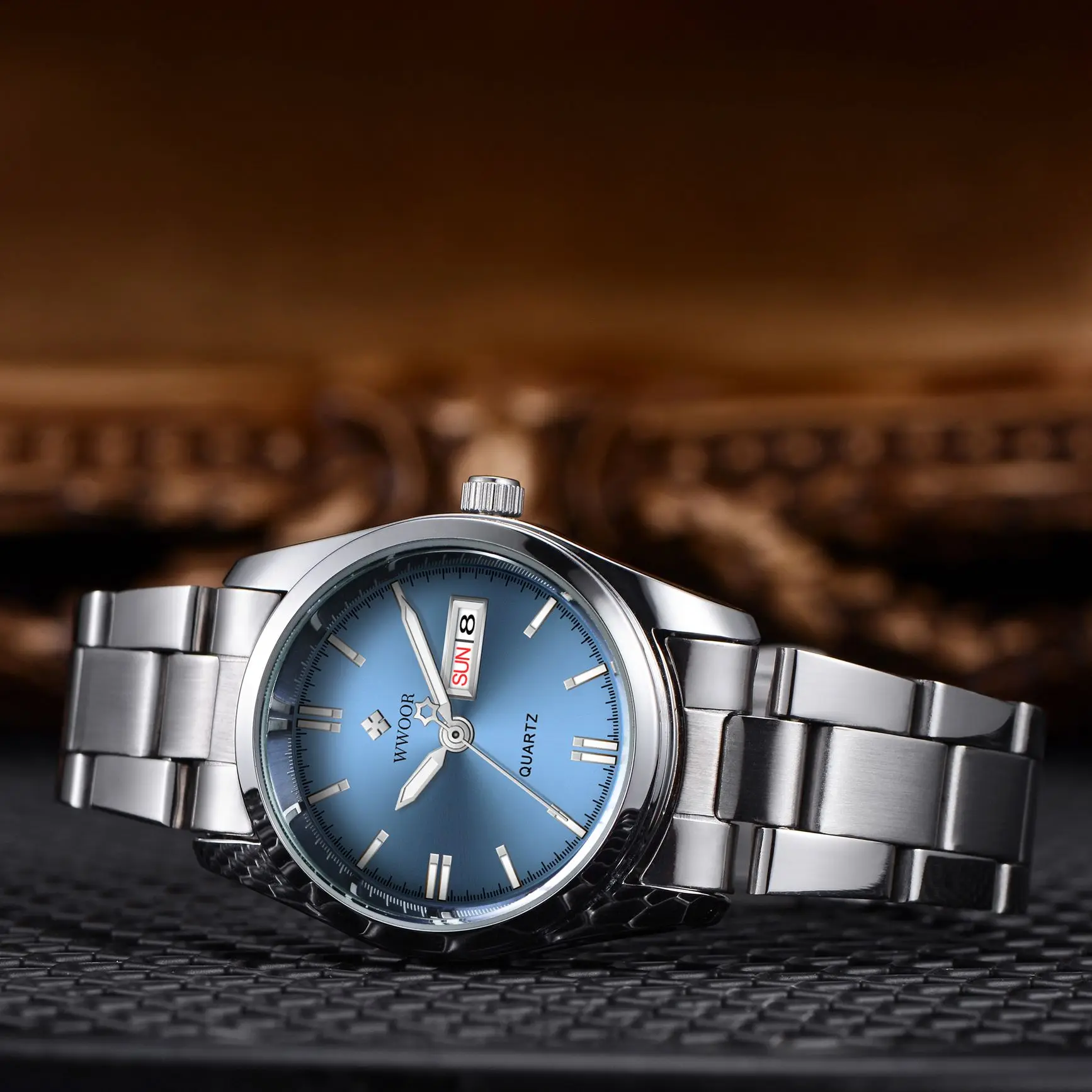 WWOOR 2023 новые роскошные Брендовые женские часы серебристого и синего цвета модные