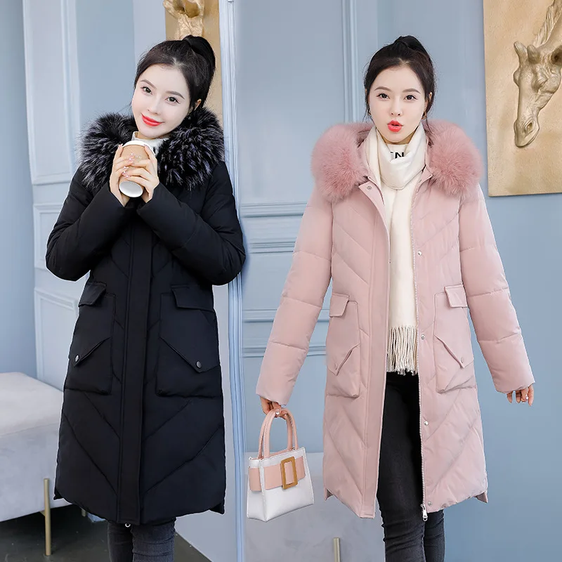 Winter  Ladies Coats and Jackets Women The New Female Big Fur Collar Down Cotton Clothes Mid-length Thicken