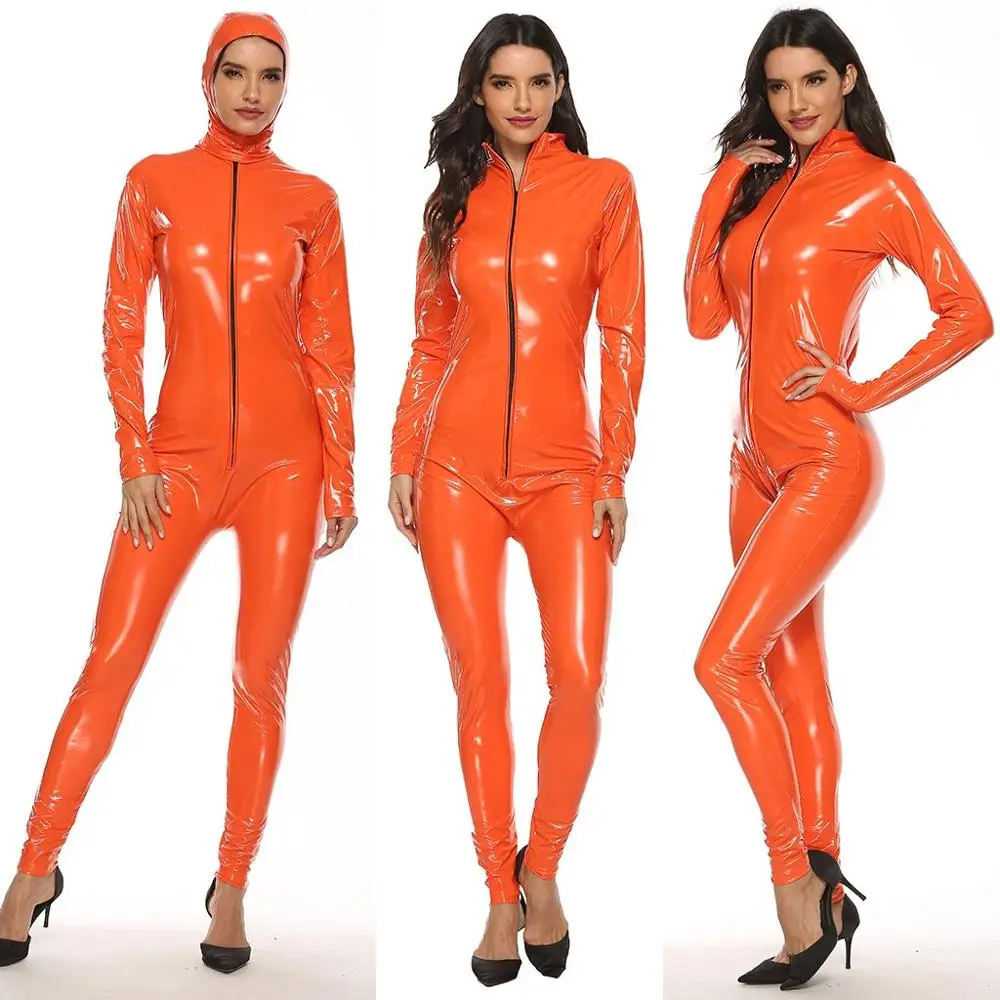Женские комбинезоны из искусственной кожи на молнии размера плюс сексуальный