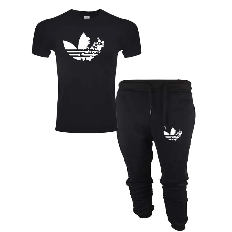2019 ropa de hombrenuevo negro хип хоп Уличный удлинитель hombres camiseta + Pantalones marca verano algodón camisetas
