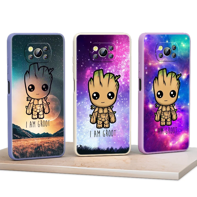 

Avengers Marvel Groot For Xiaomi POCO F3 11T Mix4 10S X2 10 M2 M3 Lite F3 Pro 5G Liquid Silicone Soft Cover Phone Case