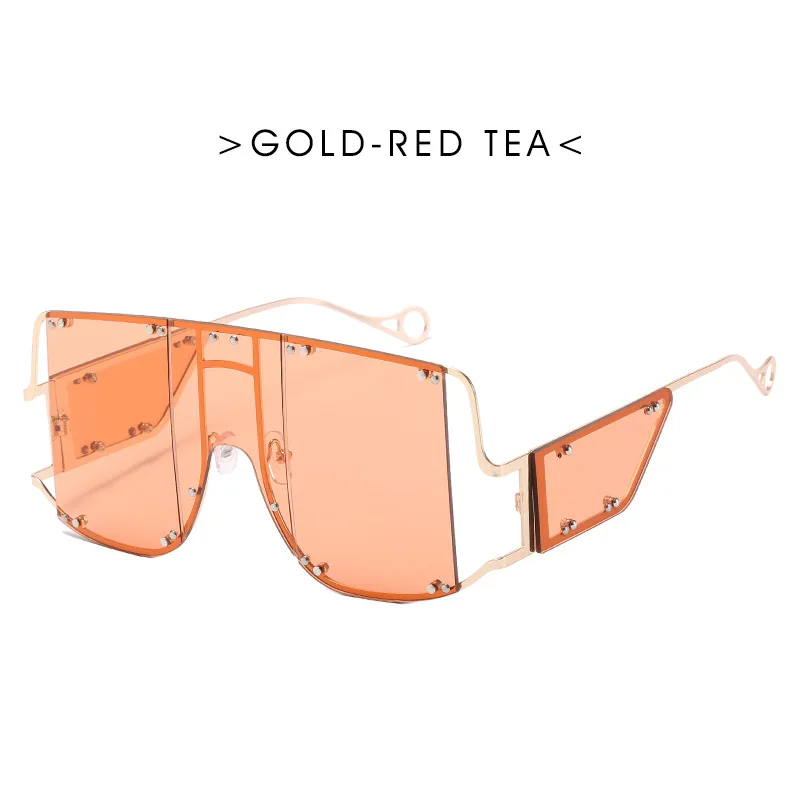 

2021 New Trend Big Frame One-piece Sunglasses Female Retro Travel Driving Multi-rivet Punk Ladies Sunglasses