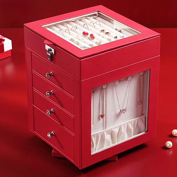 PU Leather Jewelry Box Storage Box  Necklaces Joyeros Makeup Lipstick Organizers Stud Stuff Travel Ring Display Lady Case Displa