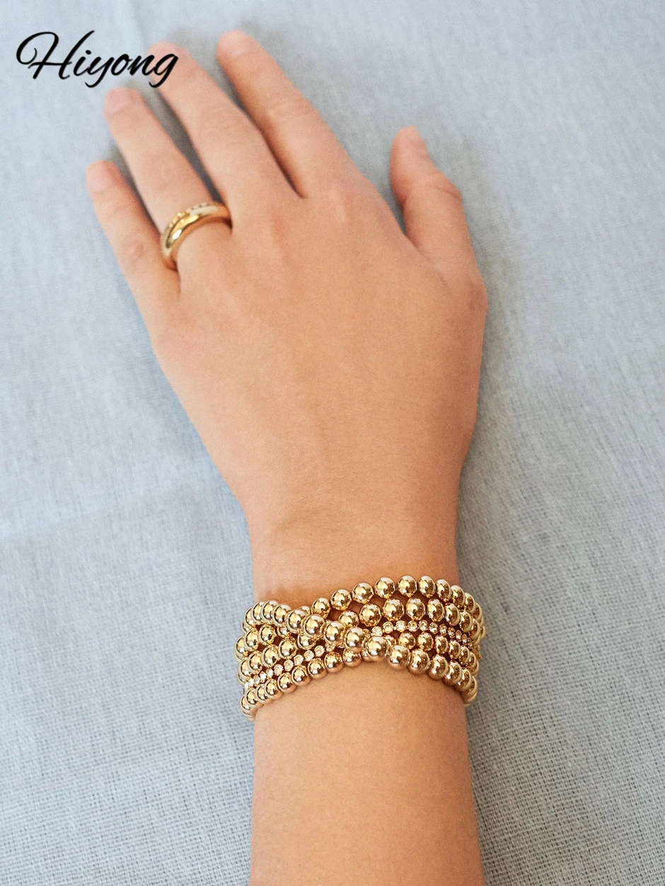 Duoying эластичные Парные браслеты медь простота золото 6 мм 8 цепочка круглые бусины
