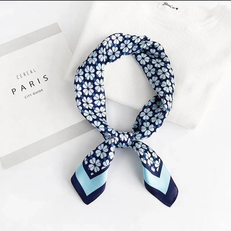 

70CM * 70CM Small Square Imitation Silk Women's Handkerchief Printed Neck Guard Korean Thin Styles Stripe