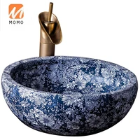 ceramics basin sink blue and white hand painted porcelain ceramic wash basin round bathroom sink
