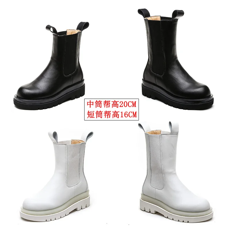 short Boots Women's Trend Korean Version of The Luminous Set of Elastic Two-layer Leather Boots British Style Chelsea Boots