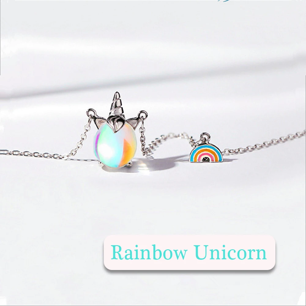 Оптовая продажа роскошная Милая Радужная цепочка с единорогом животными 925