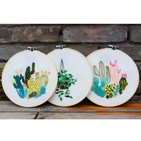diy embroidery kit with hoop succulents plant garden cactus needlework cross stitch sewing kit for beginner hoom deco