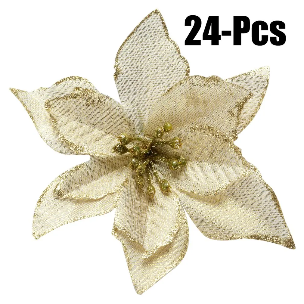 

Flowers 24Pcs Artificial Christmas Wedding Christmas Tree Wreaths Ornament Indoor Christmas Decorations For Home Wedding Party