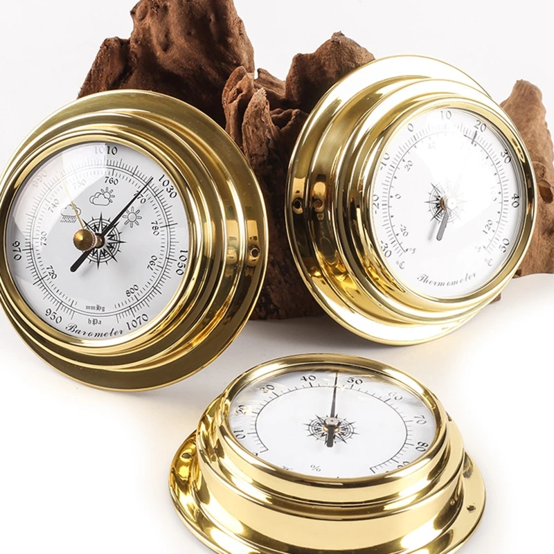 

4pcs/set Thermometer Hygrometer Barometer Watch Clock Copper Shell Zirconium Marine for Weather Station 4 Inch
