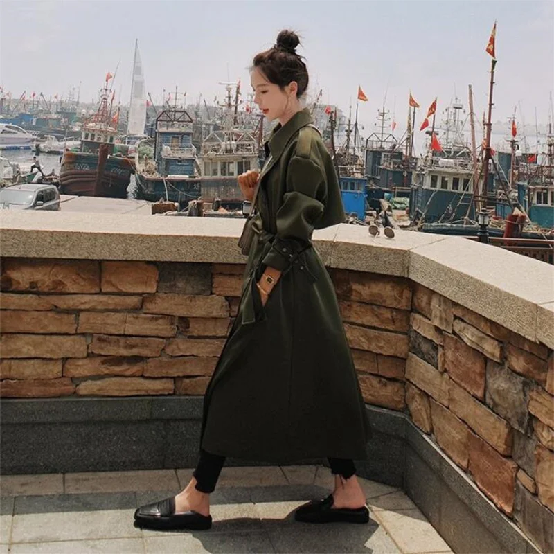 Spring and autumn trench coat women's army green double-breasted clothes belt jacket пальто тренч куртка женская плащ женский