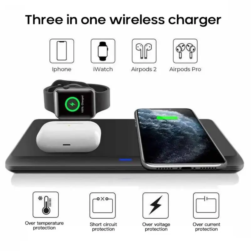 

15W 3 In1 Wireless Charger Stand For iPhone 12 Samsung Fast Charging Station Wireless Charging Pad For AirpodsFor iWatch Charger