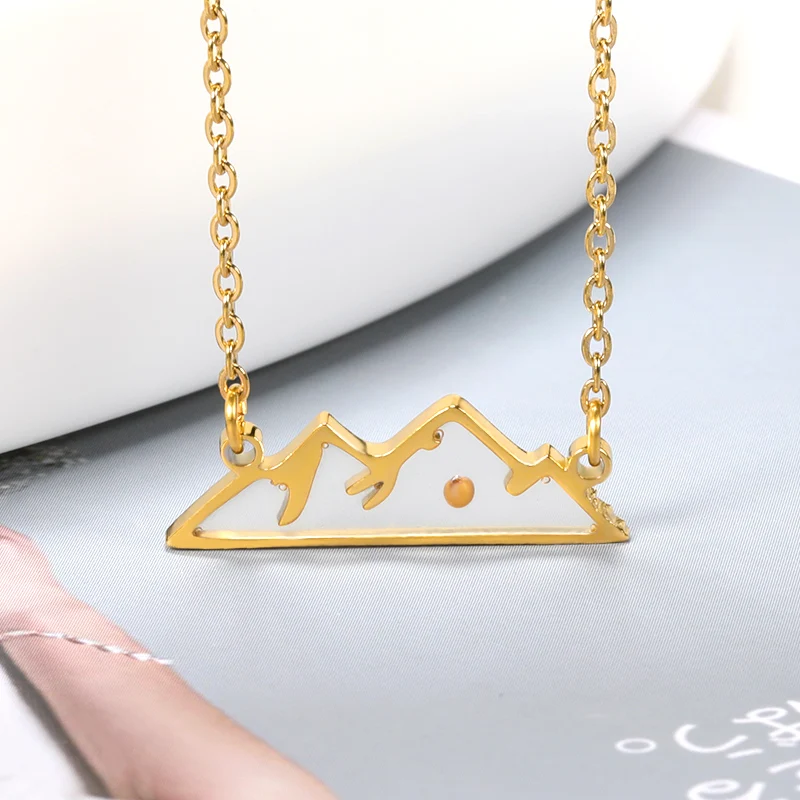 

Novel Mustard Seed Snowy Mountain Necklace Women Stainless Steel Scenery Landscape Hiking Outdoor Range Colorado Climbing Gifts