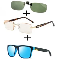 3pcs titanium gentleman diamond cut reading glasses men women polarized sunglasses squared ultralight sunglasses clip
