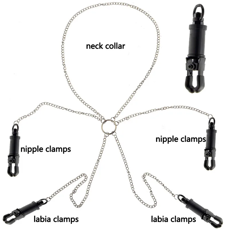 

Metal Chain Neck Collar Nipple Clamps Labia Clip Adult Games BDSM Bondage Slave Fetish Sex Tools Erotic Toys For Couples