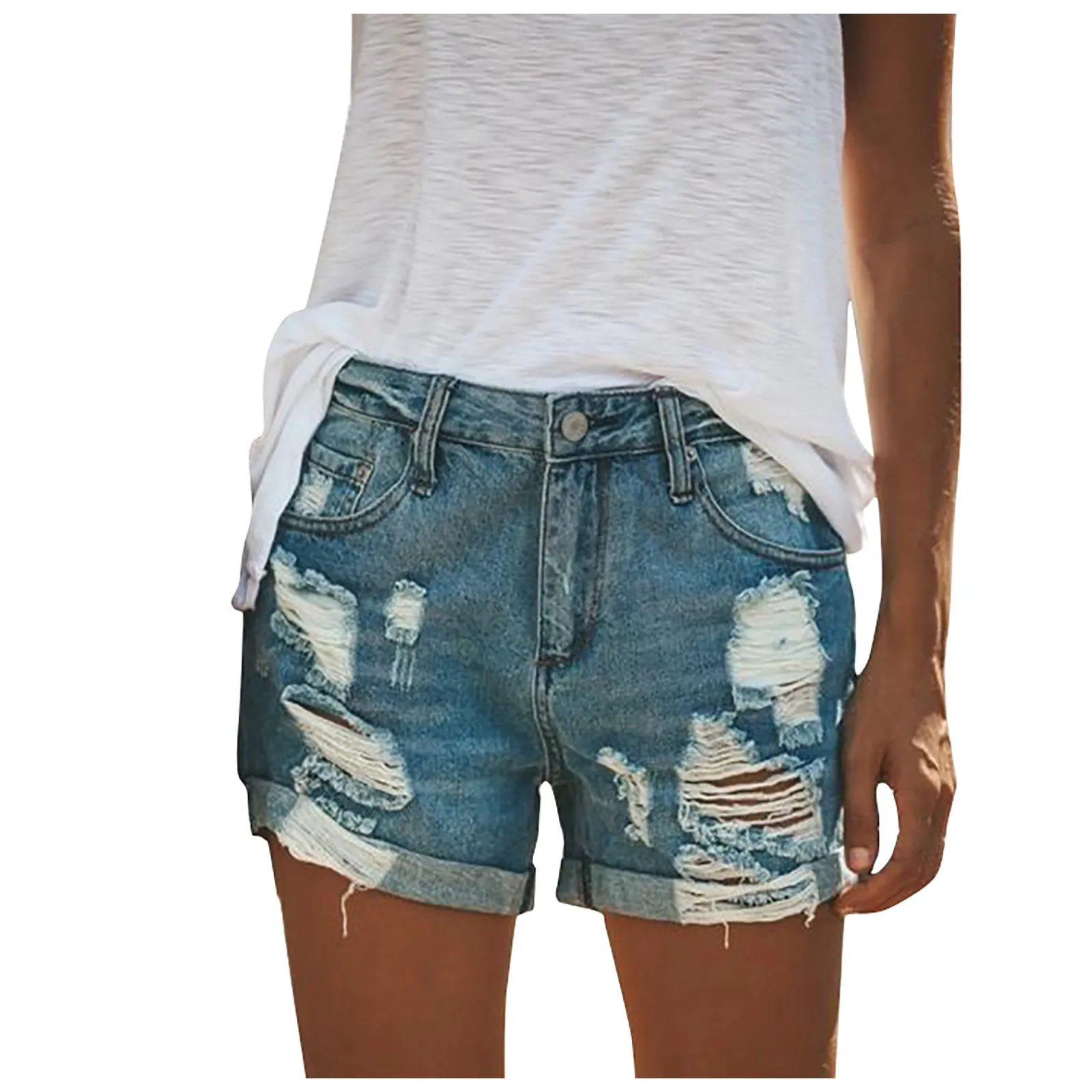 

Летние модные женские повседневные джинсовые шорты с потертостями на подоле, рваные джинсы, популярные шорты, повседневные потертые джинсо...