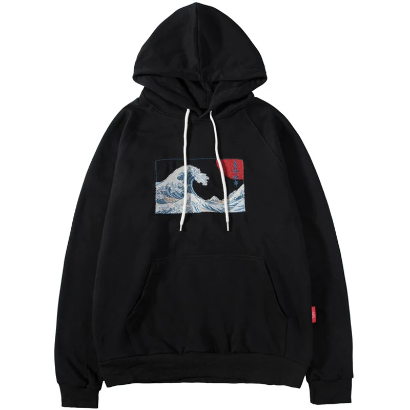 Вышитые японские укийо-э канагава сёрфинга тонкие толстовки 2019 Харадзюку хип-хоп